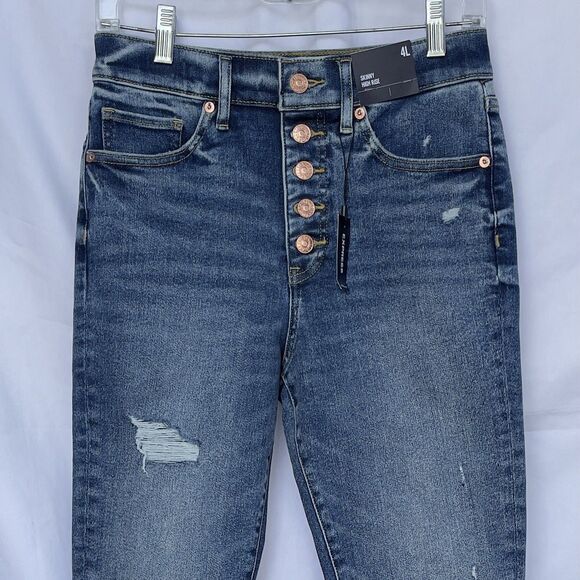 Express Skinny High Rise Buttonfly Women’s Size 4 L Distressed Stretch Jeans - Picture 5 of 12